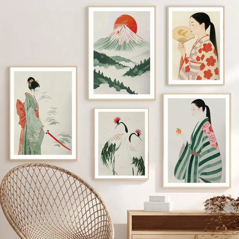 Japanese Traditional Lifestyle - Mount Fuji & Crane ผนังญี่ปุ่นพิมพ์ร่วมสมัย Minimalist