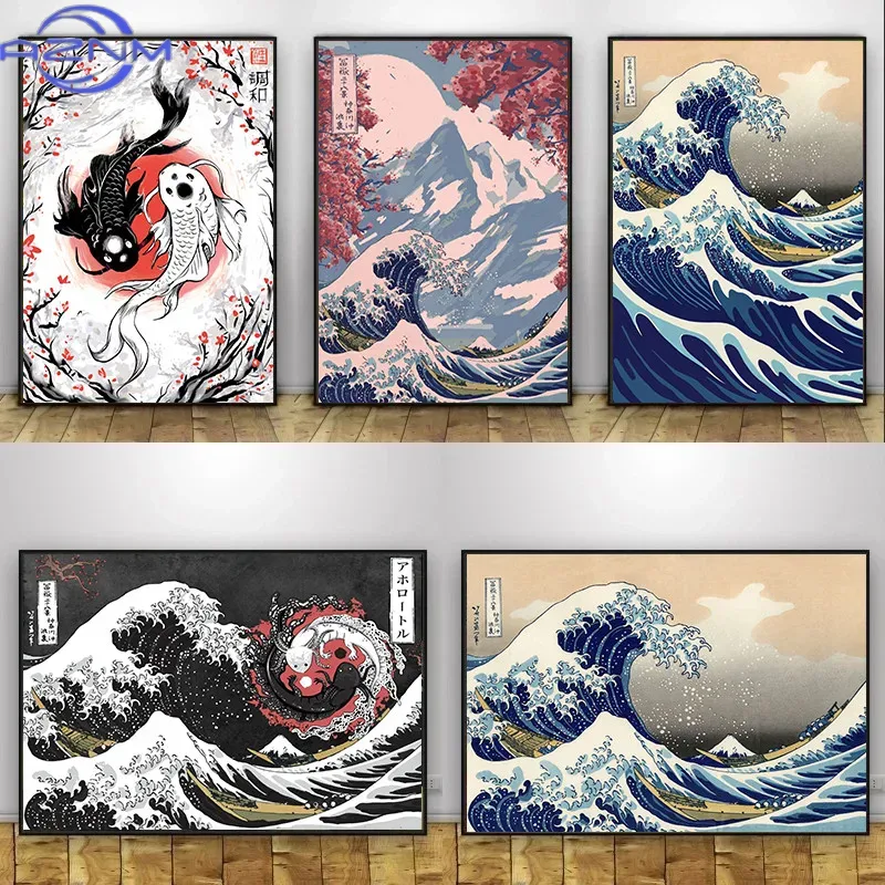 AZNM ภาพวาดบนผืนผ้าใบ ลายคลื่น - Japanese Traditional Lifestyle บทวิจารณ์และราคา