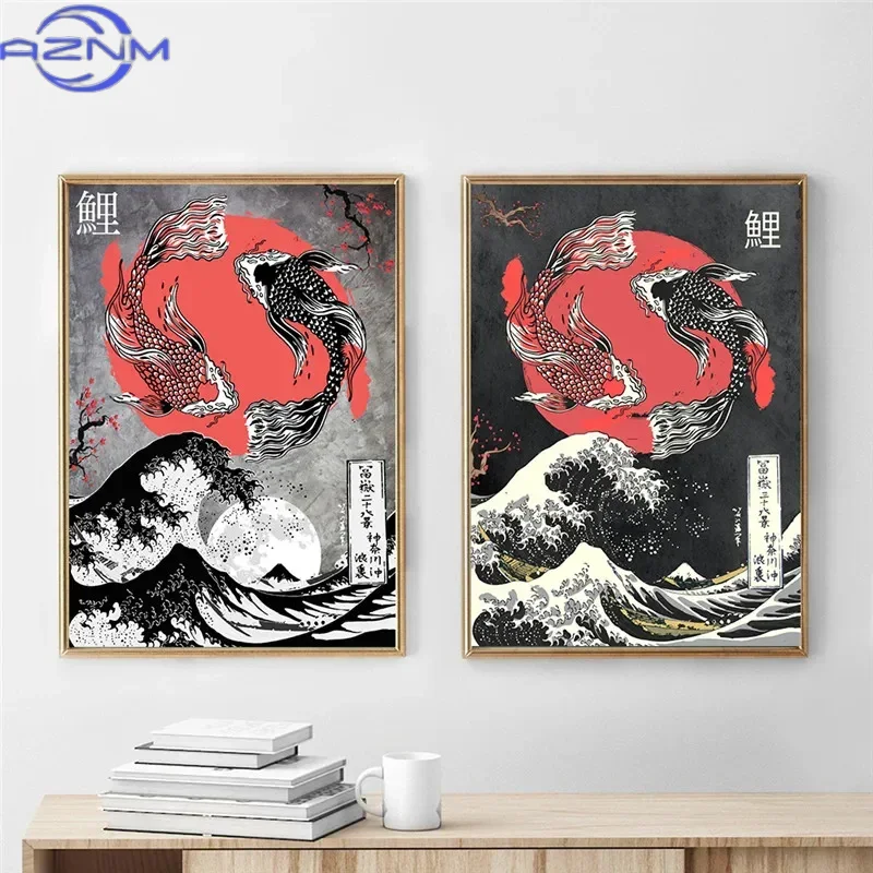 AZNM ภาพวาดบนผืนผ้าใบ ลายคลื่น - Japanese Traditional Lifestyle บทวิจารณ์และราคา