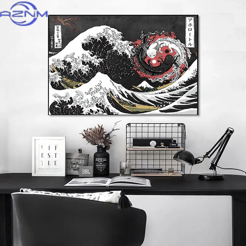 AZNM ภาพวาดบนผืนผ้าใบ ลายคลื่น - Japanese Traditional Lifestyle บทวิจารณ์และราคา